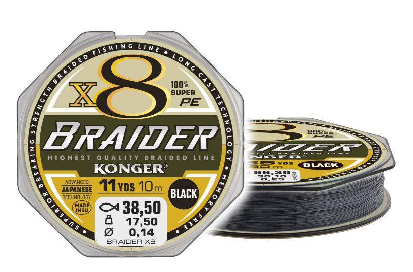 KONGER PLECIONKA X8 BRAIDER BLACK 10m 0,18mm