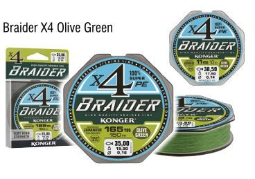 KONGER PLECIONKA X4 BRAIDER OLIVE GREEN 0,04mm 150m