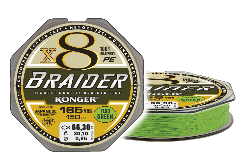 KONGER PLECIONKA X8 BRAIDER FLUO GREEN 0,06mm 150m